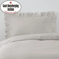 Non Iron Plain Dye Silver Frilled Pillowcase