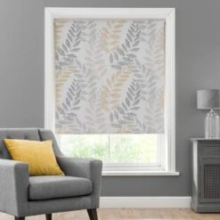 Leah Leaf Ochre Blackout Roller Blind -Habitat Store 30634074