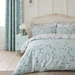 Edith Duck Egg Floral Reversible Duvet Cover And Pillowcase Set -Habitat Store 30646307