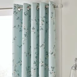 Edith Duck Egg Floral Blackout Eyelet Curtains -Habitat Store 30646311
