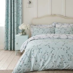 Edith Duck Egg Floral Blackout Eyelet Curtains -Habitat Store 30646311 alt01