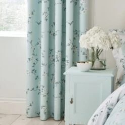 Edith Duck Egg Floral Blackout Eyelet Curtains -Habitat Store 30646311 alt03