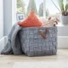 Grey Felt Storage Basket With Leather Handle -Habitat Store 30667482