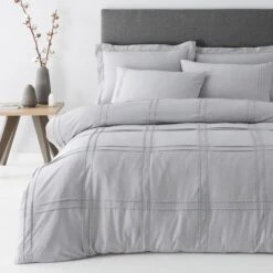 Denver Marl Grey Pintuck Duvet Cover And Pillowcase Set -Habitat Store 30711778