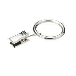 Pack Of 6 Satin Steel Curtain Rings With Clips Dia. 25mm