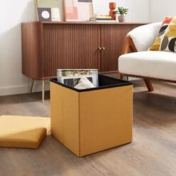 Faux Linen Cube Ottoman 32 Faux Linen Cube Ottoman -Habitat Store 30723922 alt01