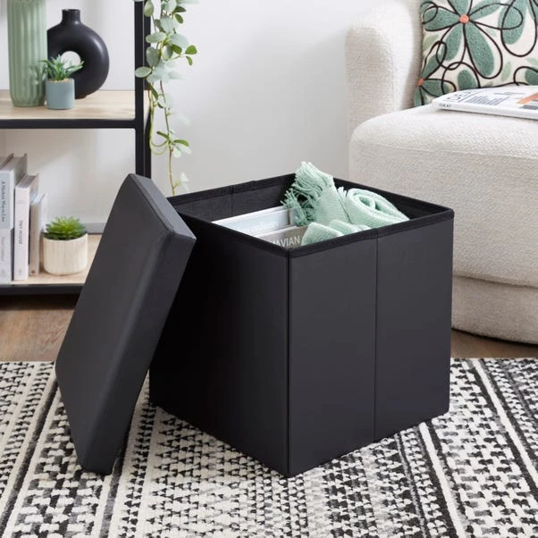 Faux Leather Cube Ottoman Black 4 Faux Leather Cube Ottoman Black - Image 2