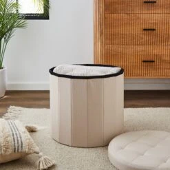 Round Shoe Storage Ottoman, Cream -Habitat Store 30723933 alt02
