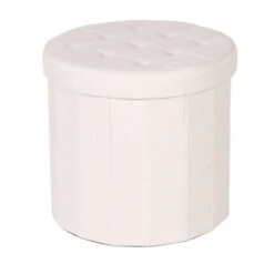 Round Shoe Storage Ottoman, Cream -Habitat Store 30723933 alt03