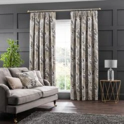 Leaf Jacquard Pencil Pleat Curtains -Habitat Store 30729262 alt01