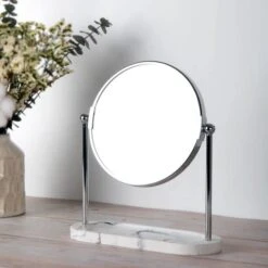 Marble Effect Free Standing Dressing Table Mirror With Tray