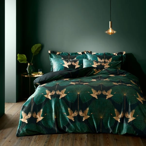 Luxe Cranes Emerald Oxford Pillowcase 4 Luxe Cranes Emerald Oxford Pillowcase - Image 2