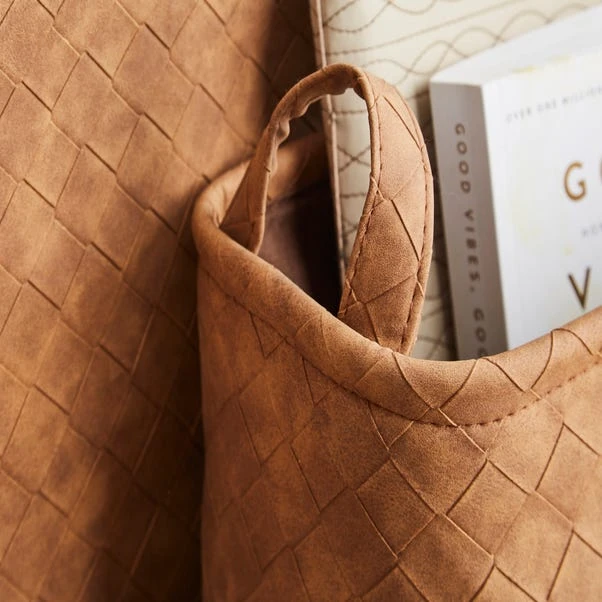 Artisan Faux Leather Baskets Set Of 2 Brown 6 Artisan Faux Leather Baskets Set Of 2 Brown - Image 4