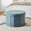 Velvet Large Round Ottoman, Pacific Blue -Habitat Store 30801741