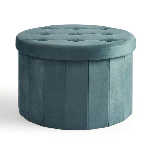 Velvet Large Round Ottoman, Pacific Blue 5 Velvet Large Round Ottoman, Pacific Blue - Image 3