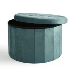 Velvet Large Round Ottoman, Pacific Blue 13 Velvet Large Round Ottoman, Pacific Blue -Habitat Store 30801741 alt03