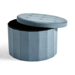 Velvet Large Round Ottoman, Pacific Blue 15 Velvet Large Round Ottoman, Pacific Blue -Habitat Store 30801741 alt05