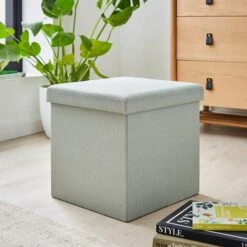 Faux Linen Cube Ottoman