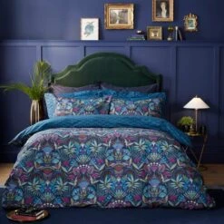 Lucille Navy Duvet Cover And Pillowcase Set -Habitat Store 30832066