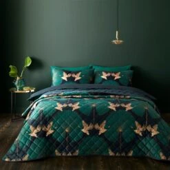 Luxe Cranes Emerald Bedspread 5 Luxe Cranes Emerald Bedspread -Habitat Store 30834636