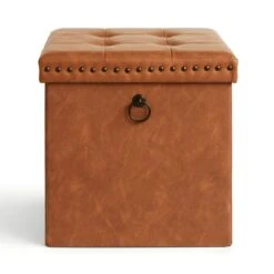 Faux Leather Cube Ottoman, Tan 10 Faux Leather Cube Ottoman, Tan -Habitat Store 30835314 alt03