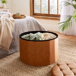 Faux Leather Large Round Ottoman 7 Faux Leather Large Round Ottoman -Habitat Store 30835316 alt01