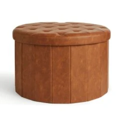 Faux Leather Large Round Ottoman 8 Faux Leather Large Round Ottoman -Habitat Store 30835316 alt02