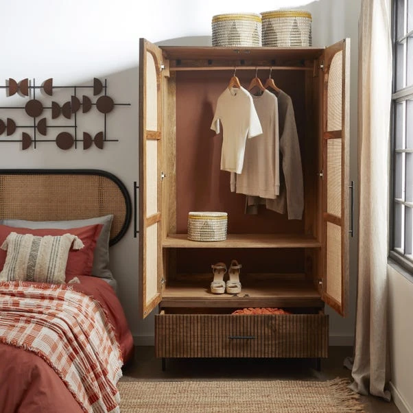 Mila Rattan Double Wardrobe, Dark Mango Wood 4 Mila Rattan Double Wardrobe, Dark Mango Wood - Image 2