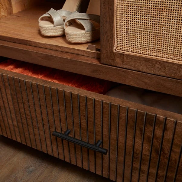 Mila Rattan Double Wardrobe, Dark Mango Wood 5 Mila Rattan Double Wardrobe, Dark Mango Wood - Image 3