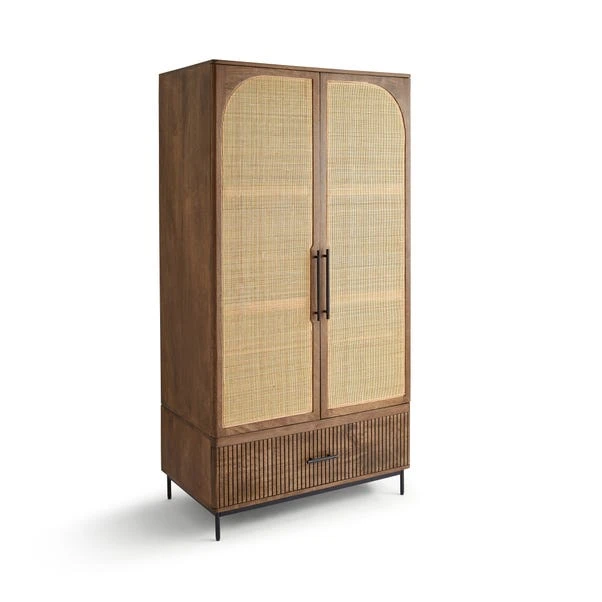 Mila Rattan Double Wardrobe, Dark Mango Wood 11 Mila Rattan Double Wardrobe, Dark Mango Wood - Image 9