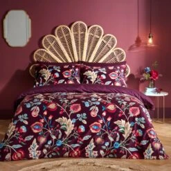 Delilah Purple Floral Fruit Tree Luxury Velvet Duvet Cover & Pillowcase Set 26 Delilah Purple Floral Fruit Tree Luxury Velvet Duvet Cover & Pillowcase Set -Habitat Store 30854985
