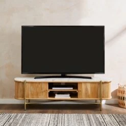 Alina Fluted Wide TV Unit, Mango Wood Fo TVs Up To 60"