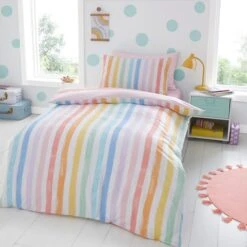 Rainbow Watercolour Stripe Duvet Cover & Pillowcase Set 20 Rainbow Watercolour Stripe Duvet Cover & Pillowcase Set -Habitat Store 30861122