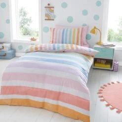 Rainbow Watercolour Stripe Duvet Cover & Pillowcase Set 16 Rainbow Watercolour Stripe Duvet Cover & Pillowcase Set -Habitat Store 30861124 alt02