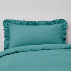 Non Iron Plain Dye Aqua Frilled Pillowcase