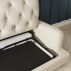 Beatrice Buttoned Luna Fabric Natural 3 Seater Double Sofa Bed -Habitat Store 30864247 alt04