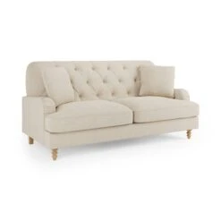 Beatrice Buttoned Luna Fabric Natural 3 Seater Double Sofa Bed -Habitat Store 30864247 alt07