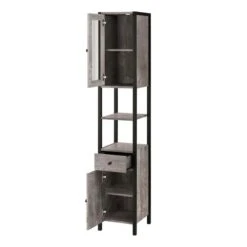 Colton Concrete Effect Tallboy Storage Unit With Mirrored Door -Habitat Store 30869873 alt03