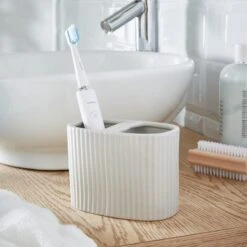 Ceramic Ribbed Electric Toothbrush Holder 14 Ceramic Ribbed Electric Toothbrush Holder -Habitat Store 30870206