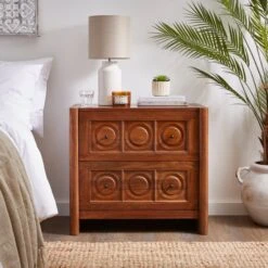 Theodore 2 Drawer Wide Bedside Table, Mango Wood -Habitat Store 30872715