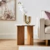 Arya Oval Side Table, Mango Wood And Real Marble