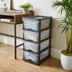 Plastic 4 Drawer Storage Tower Unit -Habitat Store 30882379