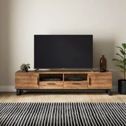 Freddie Extra Wide TV Unit For TVs Up To 70", Rustic Wood Effect