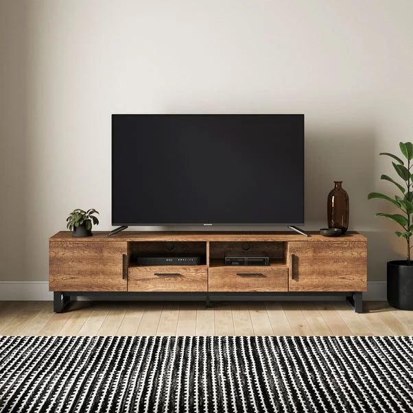 Freddie Extra Wide TV Unit For TVs Up To 70", Rustic Wood Effect 3 Freddie Extra Wide TV Unit For TVs Up To 70", Rustic Wood Effect