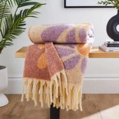 Retro Flower Mohair Throw 130cm X 180cm -Habitat Store 30891365