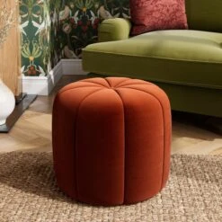 Pumpkin Velvet Footstool -Habitat Store 30891422 alt01