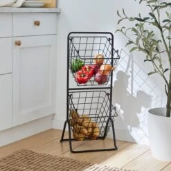 Black Wire 2 Tier Free Standing Baskets