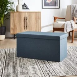 Faux Linen Rectangular Ottoman -Habitat Store 30893849