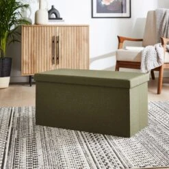 Faux Linen Rectangular Ottoman