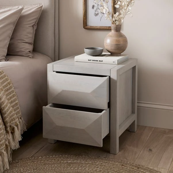 Watkins 2 Drawer Grey Wash Bedside Table, Mango Wood 4 Watkins 2 Drawer Grey Wash Bedside Table, Mango Wood - Image 2